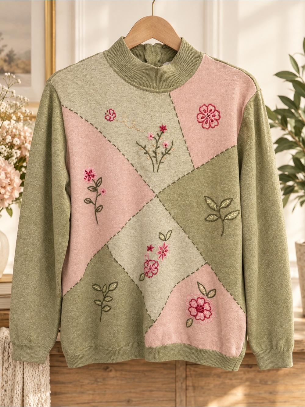 Vintage Alfred Dunner 2X Floral Embroidered Ramie Cotton Sweater